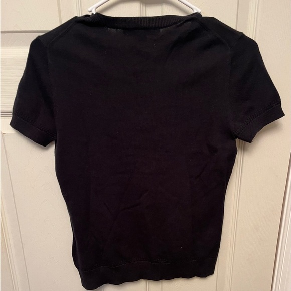 Brooks Brothers Women’s Black Tight Knit Tie Neck Short Sleeve Sweater- XS - Picture 6 of 6